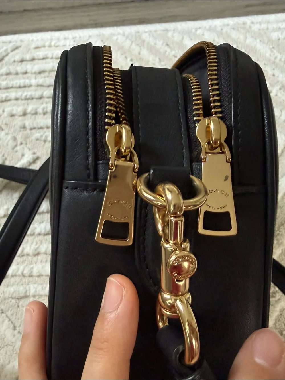 COACH Black Quilted Crossbody Bag with Gold Hardware